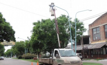 Se colocan las ultimas luminarias para el carnaval en la Avenida San Martìn