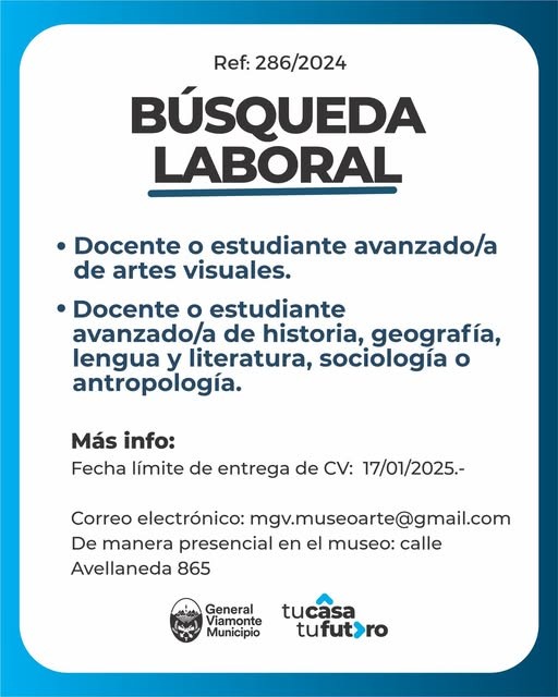 BUSQUEDA LABORAL: Docente o estudiante avanzado/a de artes visuales con competencias en diseño y producción de recursos visuales.