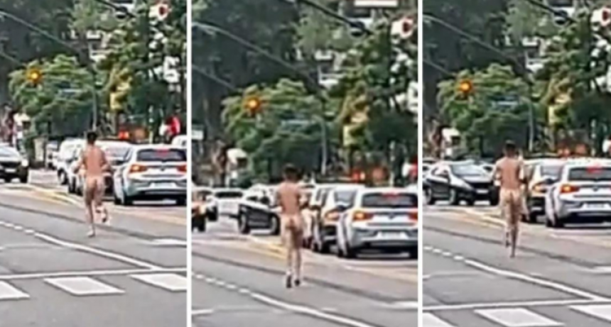 Un hombre salió a correr desnudo por la Avenida del Libertador, provocó un caos de tránsito y fue detenido