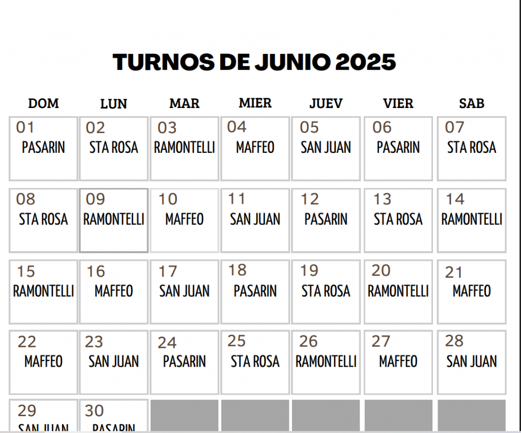JUNIO 2025.- Farmacias de turno en Los Toldos