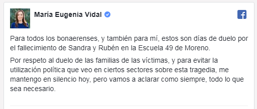 Vidal explicó su silencio tras la tragedia de Moreno